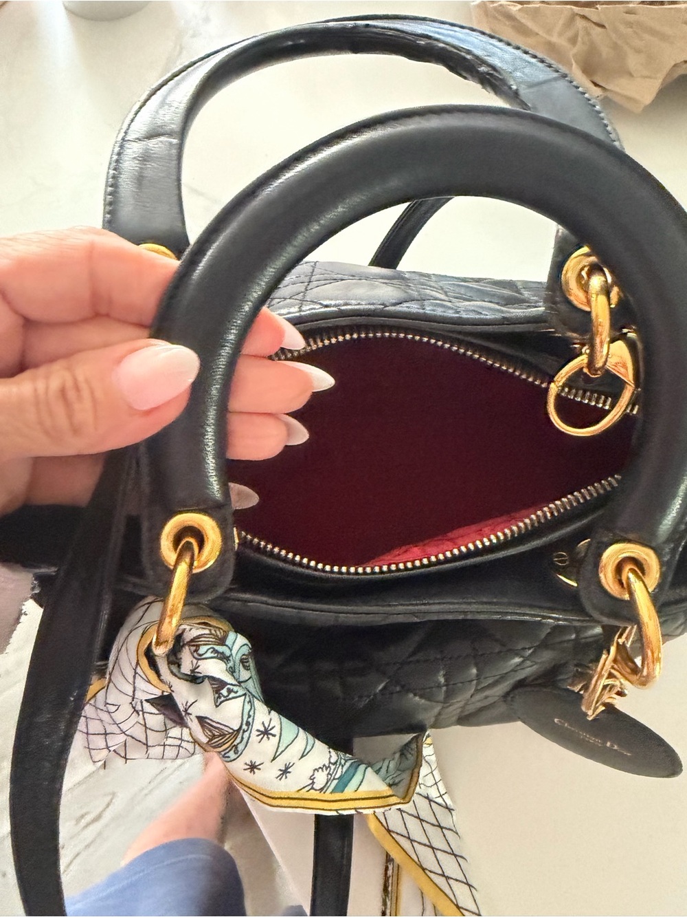 Dior Black Quilted Leather Tote Handbag with Gold Accents - Picture 12 of 16